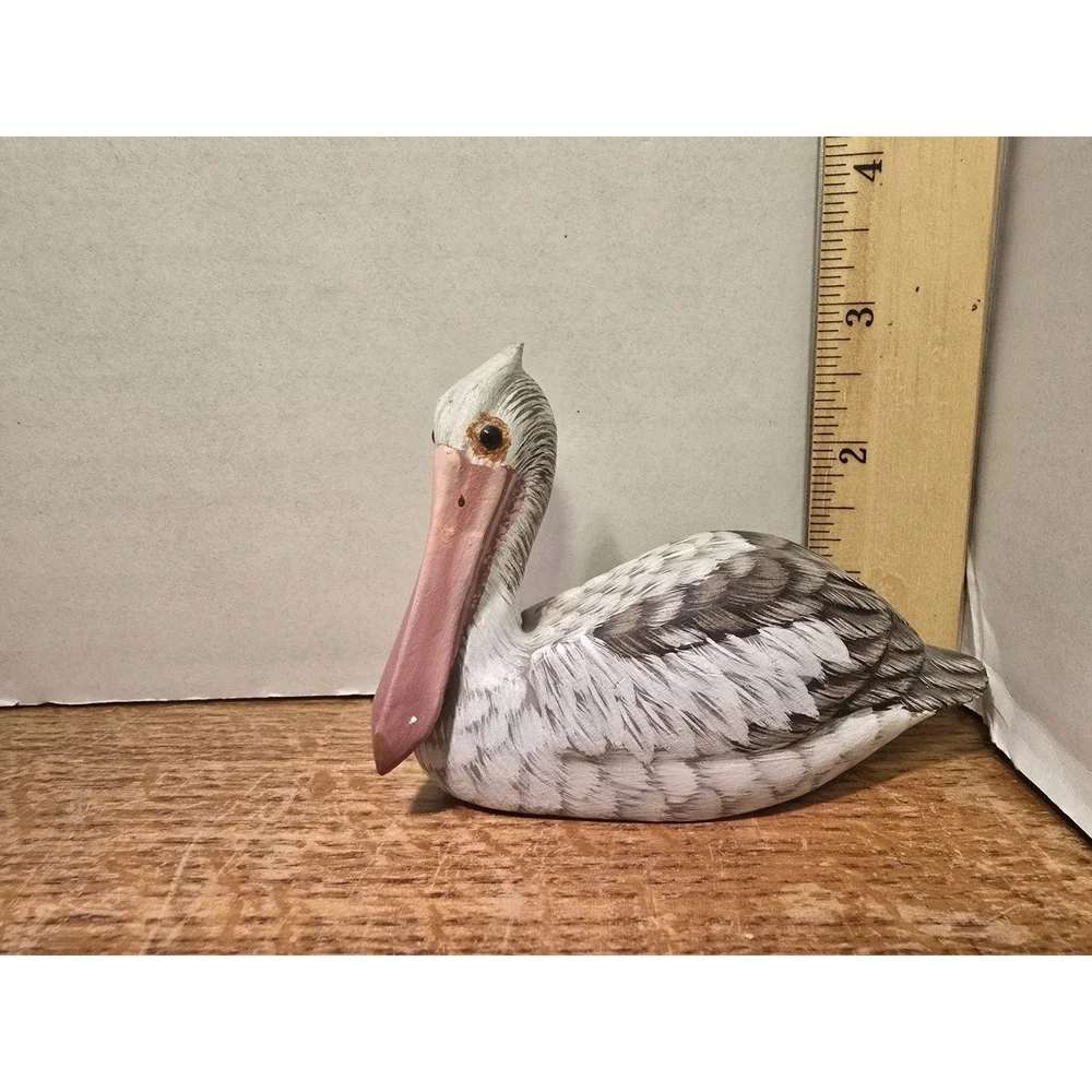 Hand Carved Hand Painted Wood Pelican Figurine Bird 4